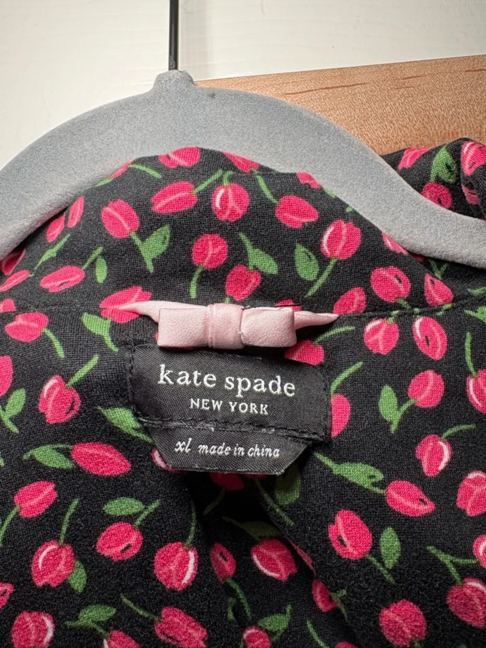 Kate Spade Cherry‎ Floral Pajama Set XL Black Pink 3/4 Sleeve Lounge Sleepwear